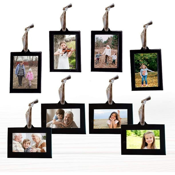 Set of 8 Klikel Picture Frames Ornament Blue Small Hanging Picture Frames Photo Ornaments for Tree 